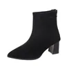 Boots Women Faux Suede Sock With Heels Back Zipper Slimming Autumn Winter Pointed Toe Ankle Booties Fashion Women's Shoes Bootie