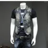 Jackets masculinos Spring Autumn Denim Vest Men Personalidade Literária Cowboy Terno Little Nordic Trend Bordado S-5xl