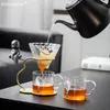 Verktyg handbryggt kaffefilter set med två glas kaffekoppar handbryggning krukor kaffe häll över kaffekokare potten dripper stativ kopp