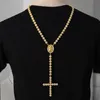 2017 Nytt modehiphopguldpläterat fullt CZ Iced Out Jesus Face Cross Pieces 79cm Långt rosenkranshalsband för män och kvinnor smycken295m