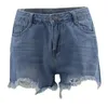 Jeans pour femmes été femmes décontracté couleurs unies lavé Denim Shorts Streetwear taille basse Stretch poche déchiré trou gland Shorts # g3