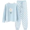 Damen-Nachtwäsche, süße Mädchen, Blumen-Feder-Garn, Damen-Pyjama-Set, Winter, verdickte, samtige Nachtwäsche, weibliche Pullover, Heimkleidung