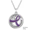 GX055 Cancer Awareness Purper Ribbon Silver Plated Strength Hope Courage love letters hollow round Pendant Necklace For Gift2689