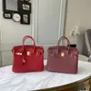 Lady hbirkins Klassische Litschi-Taschen-Tasche aus genarbtem Leder, Handtasche, reines Rot, großes Fassungsvermögen, Damenmode, erste Schicht aus Rindsleder