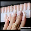 Uñas postizas Uñas postizas Hecho a mano Ombre Gel Desnudo Ataúd Reutilizable Prensa en caja Rosa Acrílico Uv Bling 3D Crystal Ballet Fasle C69Yh S0Uqm Dhgne