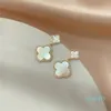 Designer earrings Four-leaf clover for women senior classic small fragrant wind clover earrings 18k gold light flash mens earrings