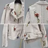 Women's Jackets Floral Print Women Faux Leather Jacket Female Embroidery Rivet Turn-Down Collar Motorcycle Coats Ladies Zipper Outerwear