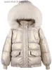 Parkas de plumón para mujer Chaqueta de plumón de invierno para mujer, abrigos acolchados con plumón de pato blanco, Parkas cortas con cuello de piel con capucha, chaqueta de plumón de moda coreana para mujer L231129