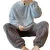 Homens sleepwear homens flanela pijama calças definir toque macio confortável para usar manga longa quente aconchegante cor sólida em torno do pescoço loungewear