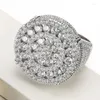 Cluster Rings Fashion Hollow Out Round Crystal Ladies Ring Micro Paved Full Bling Iced Zircon For Women Men Party Jewelry