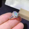 Cluster Rings 925 Pure Silver Chinese Style Natural Opal Women's Luxury Classic Simple Oval Two Color Adjustable Gem Ring Fine Jewelry