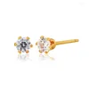 Stud Earrings 3mm Cute Yellow Gold Color Six Claw Small CZ For Baby Girls Gift Piercing Womens Mens Jewelry Bijoux