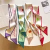 Scarves Korean Style Silk Skinny Scarf for Women Design Print Small Neck Tie Hair Bands Ribbon Lady Kercheif Headscarf Bandana Headware J230428