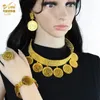 Ensembles de bijoux de mariage de luxe plaqué Dubaï pour femmes africaines, bijoux indiens, pièce de monnaie éthiopienne, grand collier, boucles d'oreilles, bracelets, bagues, ensemble 231128