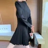 Casual Dresses Ladies Office Slim Fit Double Breasted Suit Dress Women Classic Black Short Mini Pleated Spring Autumn Long Sleeveve