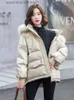 Parkas de plumón para mujer Chaqueta de plumón de invierno para mujer, abrigos acolchados con plumón de pato blanco, Parkas cortas con cuello de piel con capucha, chaqueta de plumón de moda coreana para mujer L231129