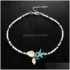 Anklets Boho Freshwater Pearl Charm Anklets Women Sandals Beads Calkle Summer Beach Starffish Beaded Beaded Beaded Jewelry Dro Dro Dhvxs