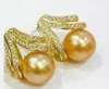 Dingle örhängen underbara 10-11mm sydsjön runda guld pärlstång örhänge 925s