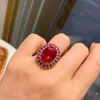 Cluster Rings Spring Qiaoer 12 16mm Lab Ruby Sapphire White Gold Color for Women Dazzling Elegant Wedding Engagement Banquet Jewelry