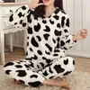 Womens sleepwear outono e inverno quente flanela pijama conjunto grosso coral veludo manga comprida pijamas dos desenhos animados fino 231129