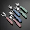 Cups Dishes Utensils Baby Gadgets Tableware Set Children Utensil Stainless Steel Toddler Dinnerware Cutlery Cartoon Infant Food Feeding Spoon Fork P230314