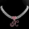 Pendant Necklaces Hip Hop Necklace With Pdtif Heart Shape Pink Cursive Letters Chain Cuban Zircon Sparkly Punk Jewelry A-z 220909277r