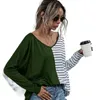 Kvinnors T-skjortor Långärmad höst Sexig säkring lågskuren djup V-Neck Open Back Loose Fashion Slim Rands Top Women