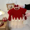 Girl Dresses Infant Girls Long Sleeve Velvet Dress For Christmas Party Cute Pearl Beading Red Warm Kids Princess Happy Year