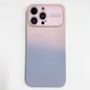 Custodie protettive per obiettivo fotografico sfumato per Iphone 15 Plus 14 Pro MAX 13 12 11 Finestra grande a doppio colore TPU liquido morbido Grandi finestre Cover posteriore antiurto per telefono con foro fine