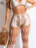 Sexy Set Inwoman Summer Sexy Knit 2 Deux Pièces Pantalons Ensembles Pour Femmes 2023 Sans Manches Dos Nu Voir À Travers Crop Top Et Bandage Pantalon Ensembles P230428