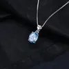 Pendants JewelryPalace Genuine Natural Oval Blue Topaz Pendant Necklace 925 Sterling Silver Women Gemstone Statement No Chain