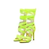 Dress Shoes Autumn Stretch Fabric Fluorescent Green Women Boots Sandals Fashion Peep Toe Heel High Hollow Out Size 35-43