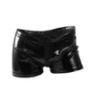 Caleçon fermeture éclair Boxer Shorts cuir brillant PU Anti-éblouissement Lingerie hommes sous-vêtements Gay mode boîte de nuit Performance jambe culotte