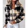 Womens Jackets Autumn Winter Casual Women Plaid Print Colorblock Fleece Teddy Coat Femme Pocket Design Turndown Collar 231129