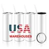 CA USA Warehouse Sublimation Tumblers Mugs tomma 20oz Vita raka tomma ämnen värmepress Mugg Cup med halm