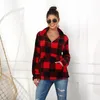 Women's Hoodies Big Checkerboard Pullover Sweatshirts Women Lapel Half Zip Up Loose Casual Pullovers With Pocket Long Sleeve Autumn Clothing