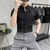 Camisas casuais masculinas 2024 roupas de marca verão lazer listra camisas de manga curta/masculino fino ajuste negócios lapela preto branco S-5XL