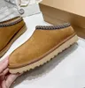 Stiefel für Damen, Designer-Tasman-Hausschuhe, Tazz Wildleder-Shearling-Plateau-Slipper, klassischer Ultra-Mini-Schneestiefel, kastanienbraune Pelzrutschen, bequeme Winterstiefeletten aus Wolle