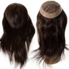 16 tum Indian Virgin Human Hair Replacement Dark Brown Color 2# 130% Densitet 7x9 Mono Topper för svart kvinna