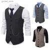 Gilets pour hommes Laine Tweed Slim Fit Loisirs Coton Gilet Gentleman Herringbone Business Brown Gilet pour le marié de mariage Q231129