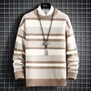 Men's Sweaters Stripe Thickened Warm Sweater High Quality Autumn Winter Crew Neck Color Blocking Loose Slim Fit Casual Knitting Pullover 231128