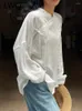 女性のブラウスEWQビンテージ亜麻岩角角のデザインシャツ女性用オネの長袖チャイニーズスタイルトップ2023春