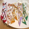 Scarves Korean Style Silk Skinny Scarf for Women Design Print Small Neck Tie Hair Bands Ribbon Lady Kercheif Headscarf Bandana Headware J230428