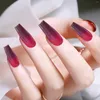 False Nails Long Ballet Nail Enhancement Patch Rose Red Gradient Paste Fake Glitter Acrylic Tips Medium Full Cover Coffin