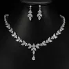 Ekopdee Set di gioielli con foglie brillanti di lusso per le donne Zircone Colore argento Collana da sposa con orecchini Parure Bijoux 211204290G