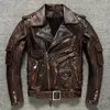 Men's Tracksuits May Khaki Top Layer Cowhide Leather Motorcycle Jacket Can Be Removed Inner Liner Added Protective Short