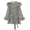 Women Blends 20323 Arrival Cashmere Women Jacket Real Fur Collar With Cuffs 231129