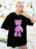 여자 T 셔츠 핑크 플러시 테디 베어 kawaii 인쇄 티셔츠 여자하라 주쿠 Y2K 여름 면화 짧은 슬리브 느슨한 오버 사이즈 셔츠