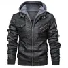 Heren Lederen Faux Jassen Voor Mannen Casual Koeienhuid PU Capuchon Herfst Winterjassen Mannelijke Warme Vintage Motorfiets Punk Overjassen 231129