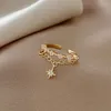 Cluster Rings Vintage Sweet Gold Color Star Ring Double Layer Chain Six Pointed For Women Wedding Party Gift